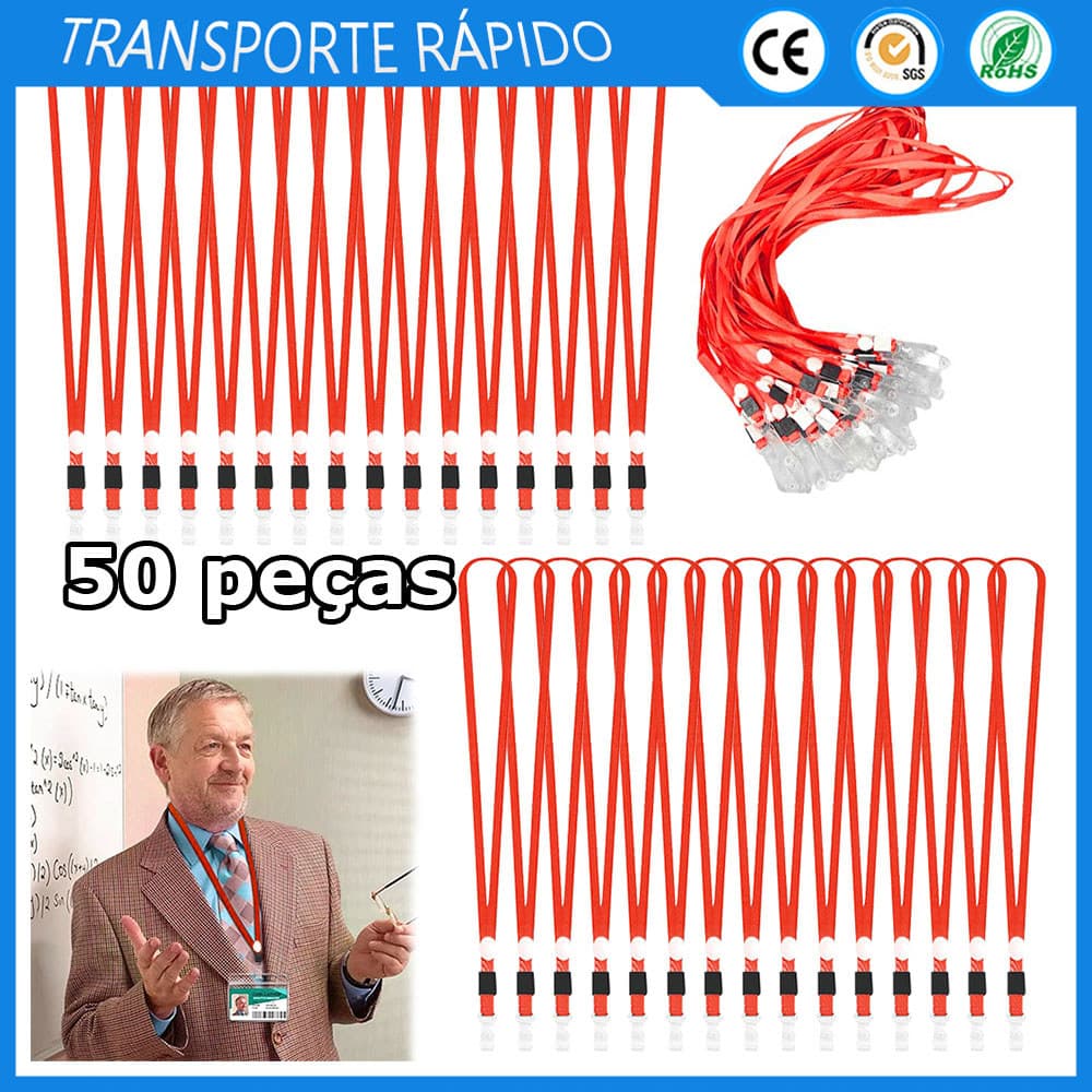 50x Cordões Porta Crachá Cordão vermelho com clipe Cordão para crachá adequado para funcionários estudantes participante