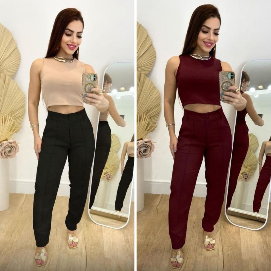 Kit 2 Calça Classica Feminina Cintura Alta Alfaiataria Elegante