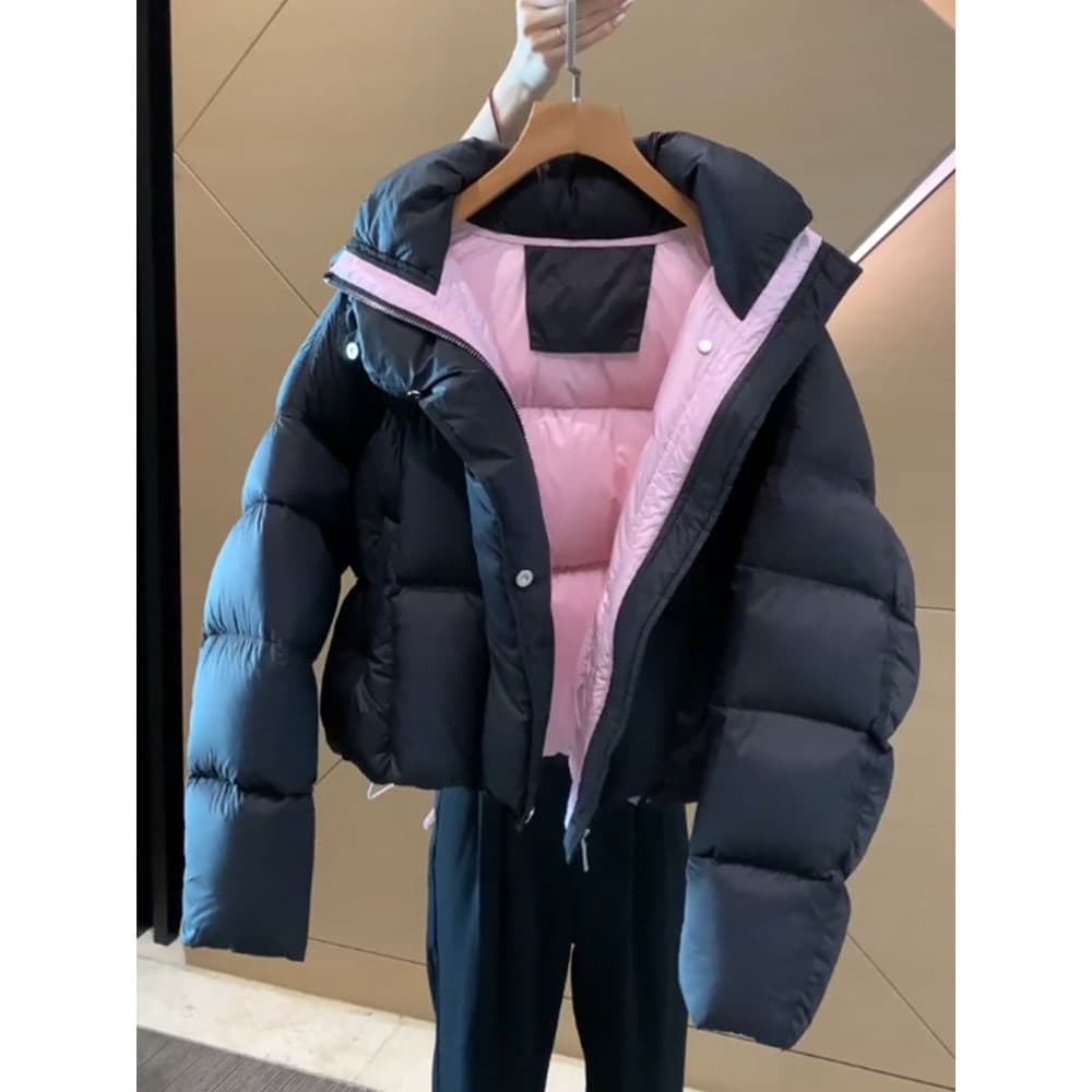 High-End sentimento Super agradável preto curto para baixo jaqueta feminina inverno 2025 novo estilo coreano moda pão ja