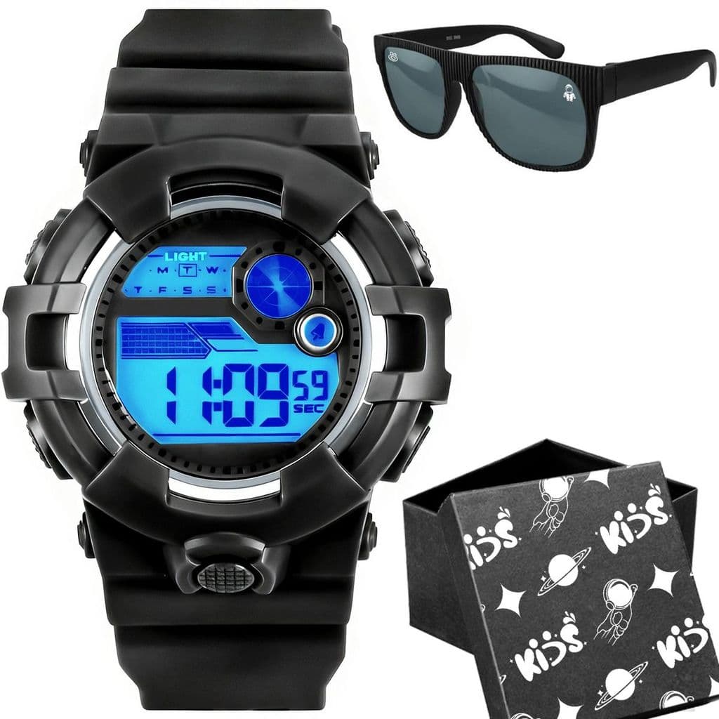 Relogio Infantil Digital Menino Criança + Oculos Sol + Caixa cronometro qualidade premium alarme