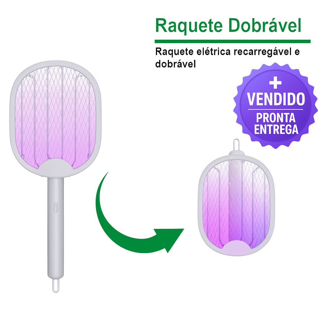 Raquete Elétrica Mata Mosquito Recarregável para Eliminar Pernilongos Moscas e Insetos