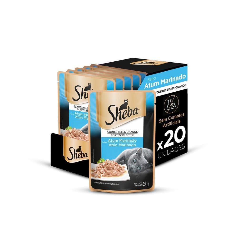 Kit Ração Úmida para Gatos Adultos Sabor Atum Marinado 20 Unidades Sheba Sachê
