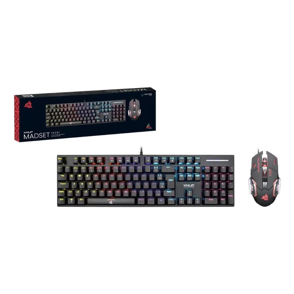 Kit Gamer Teclado Mecânico RGB Switch + Mouse 3600 DPI 6 Botões Preto - Kit Gamer Profissional PC Notebook Alta Resposta