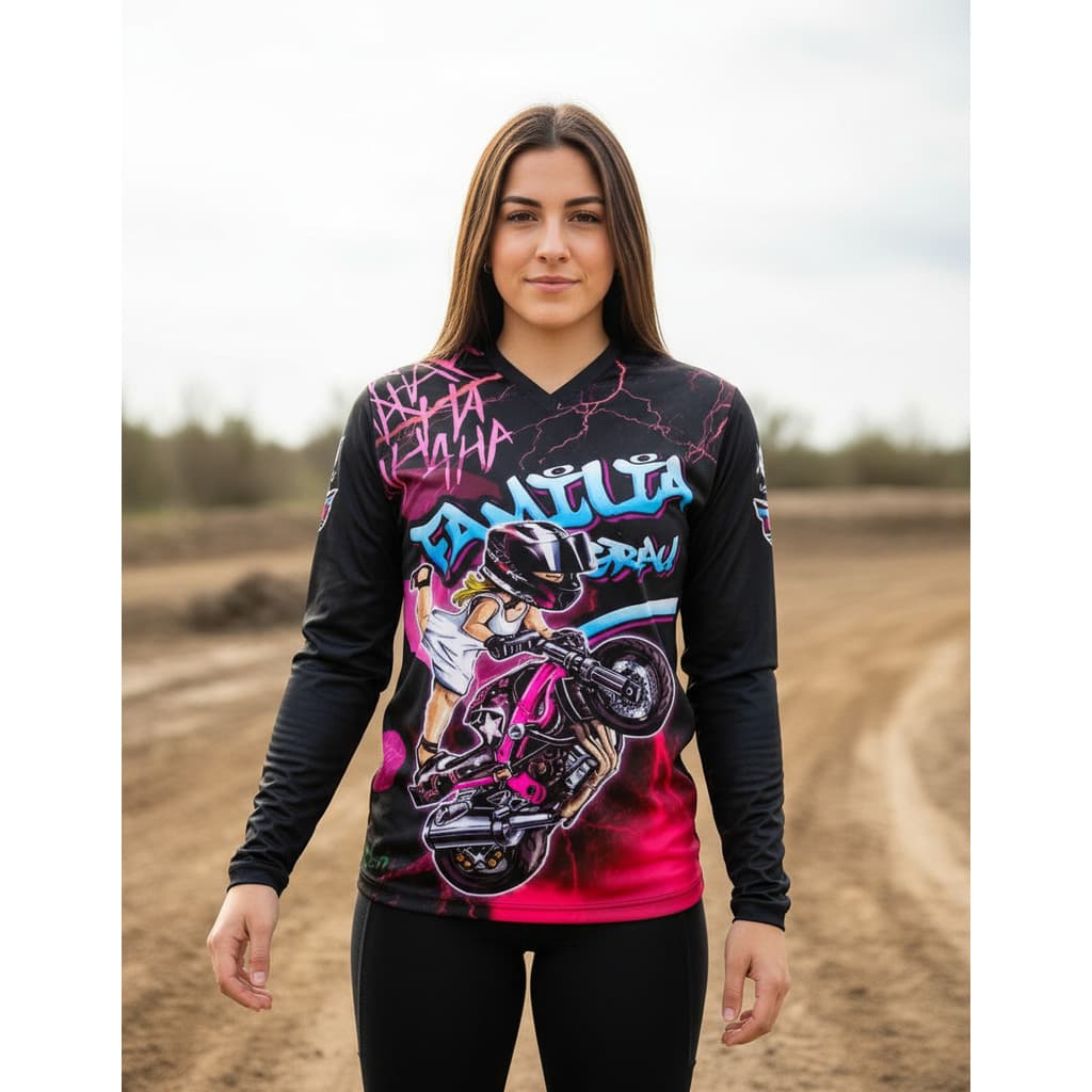 Camiseta Manga Longa Feminina Uv Proteção Solar Motocross Moto Grau 244