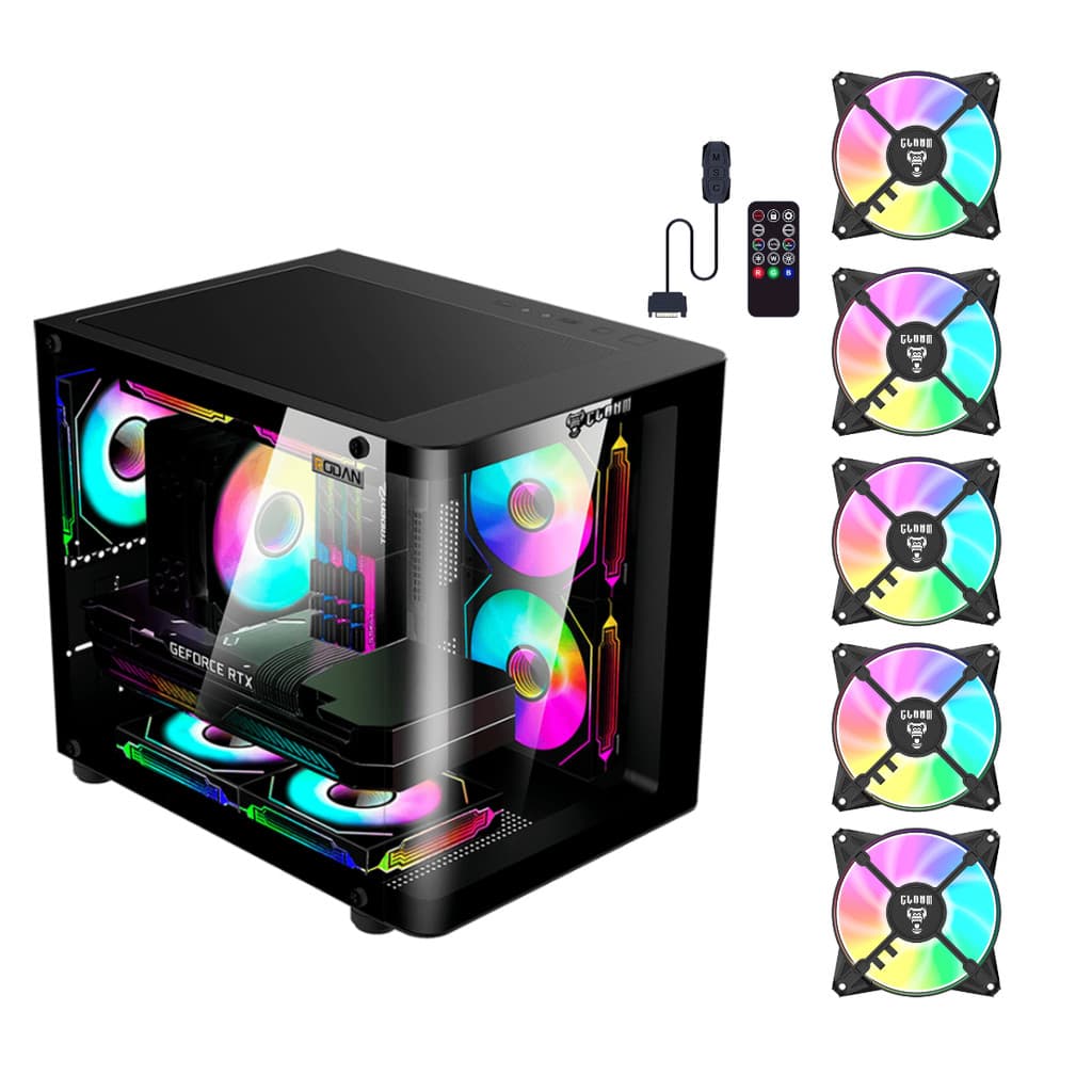 Gabinete Gamer Rodan Vidro + 5 Fans ARGB + Controladora Com Controle Clanm