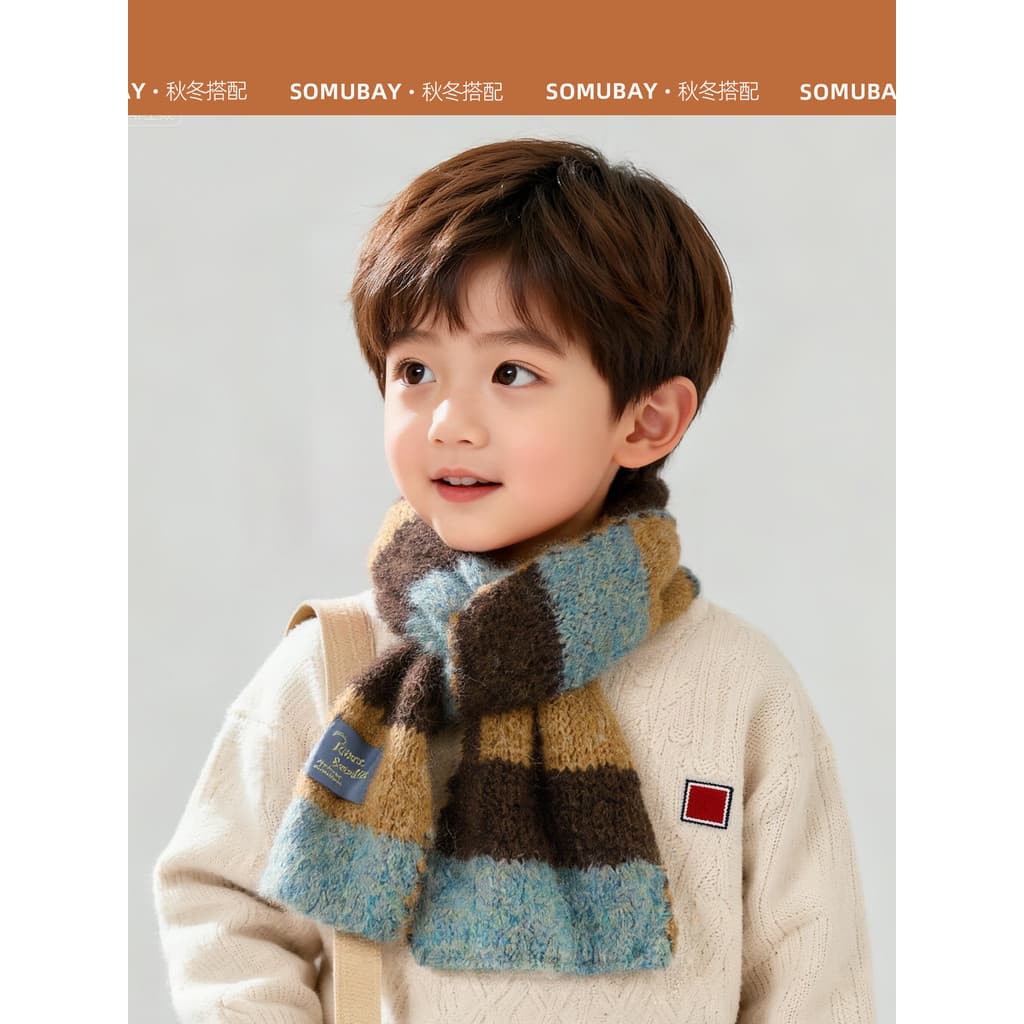 Crianças cachecol outono inverno novo estilo meninos meninas quente à prova de frio pescoço capa colorido listrado pesco