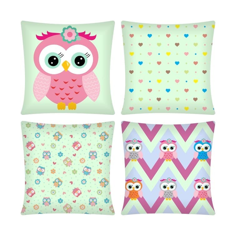 Kit com 04 Capas de Almofadas Decorativas Infantil 43x43cm / Almofada Infantil / Estampa Temática / Estampa Infantil