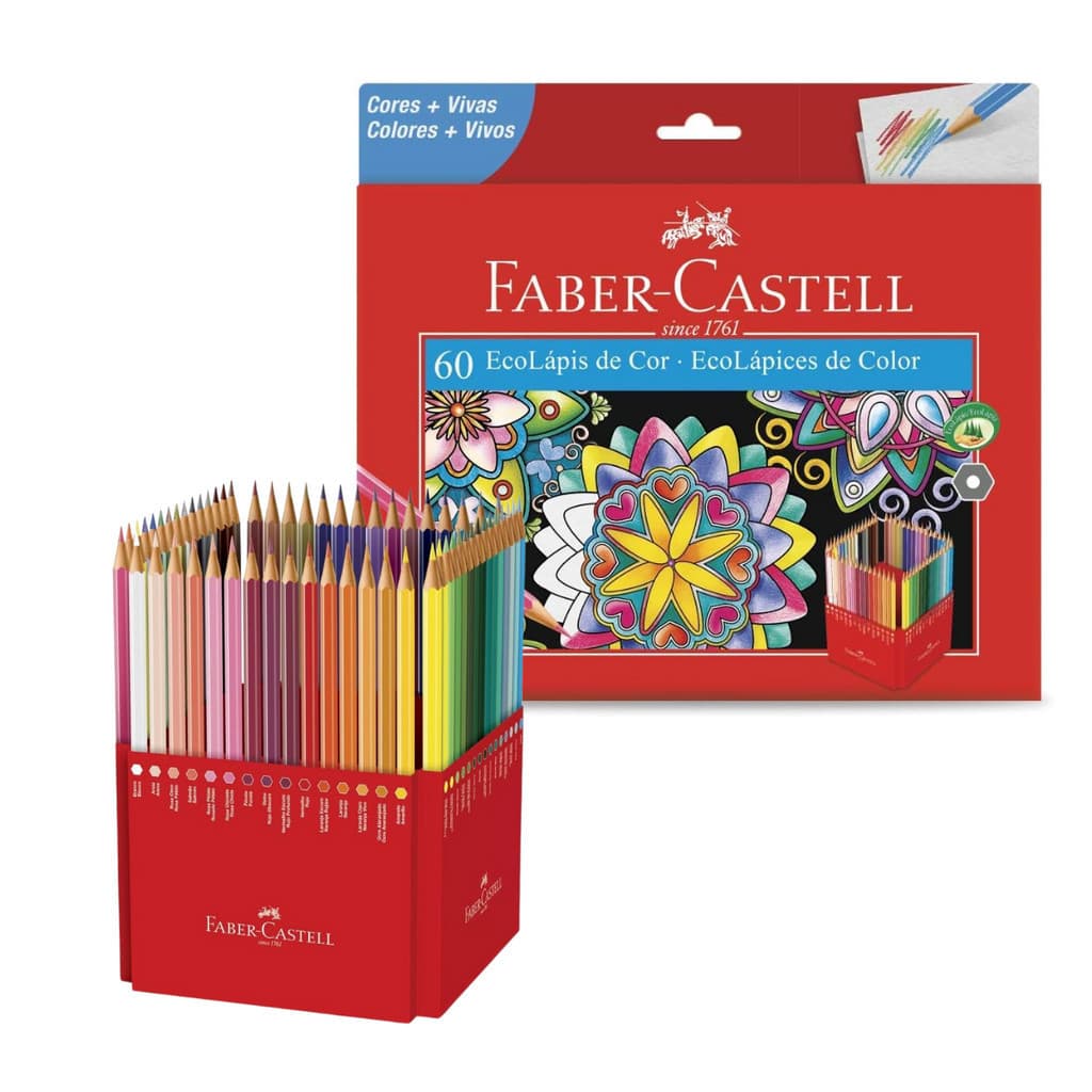 Lápis de Cor Sextavado 60 Cores Ecolápis Faber Castell