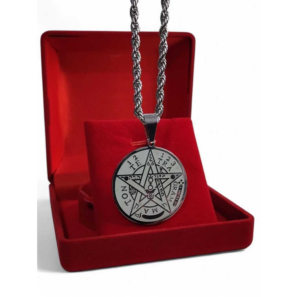 Colar Pingente Tetragrammaton Pentagrama Salomão 60 cm grosso