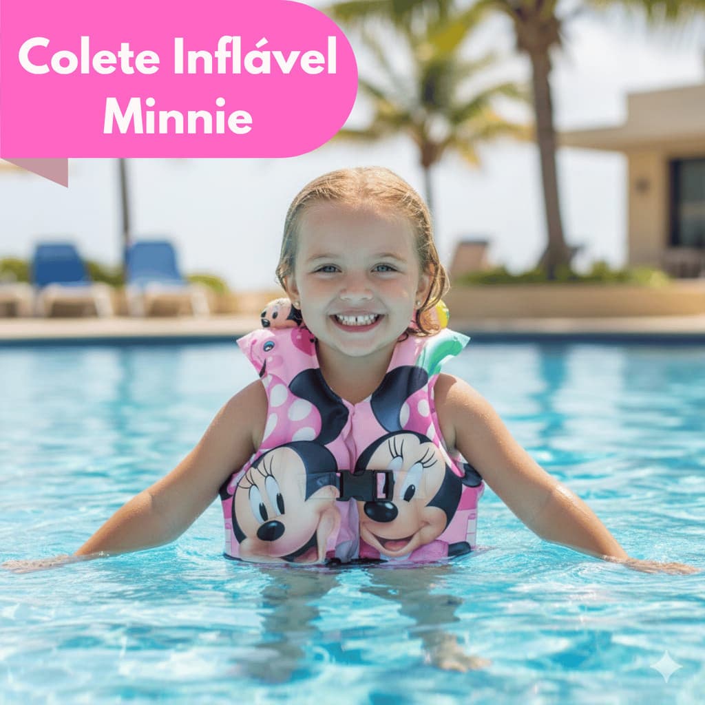 Colete Boia Inflavel Minnie Infantil Praia Piscina Verão