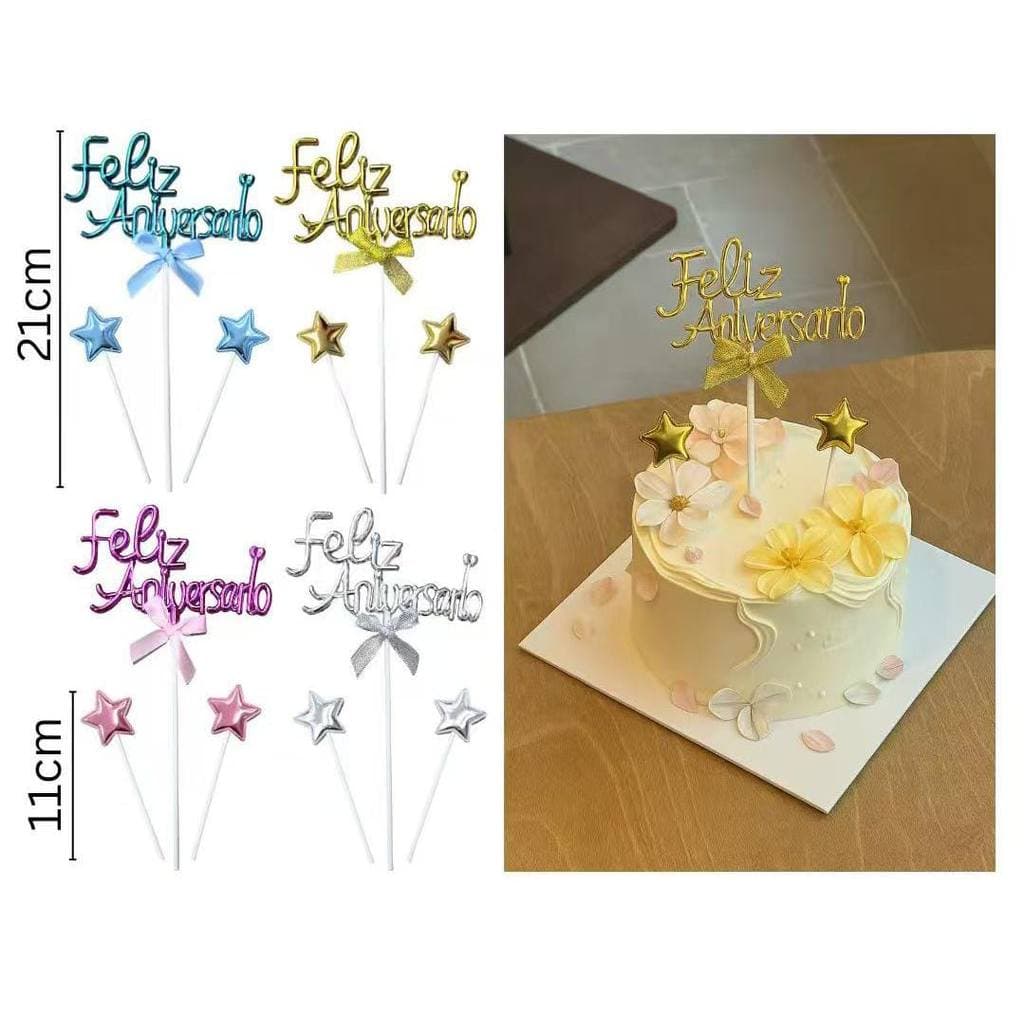 Topo de Bolo Feliz Aniversário 21cm Espelhado Unidades Letreiro festa surpresa decoracao