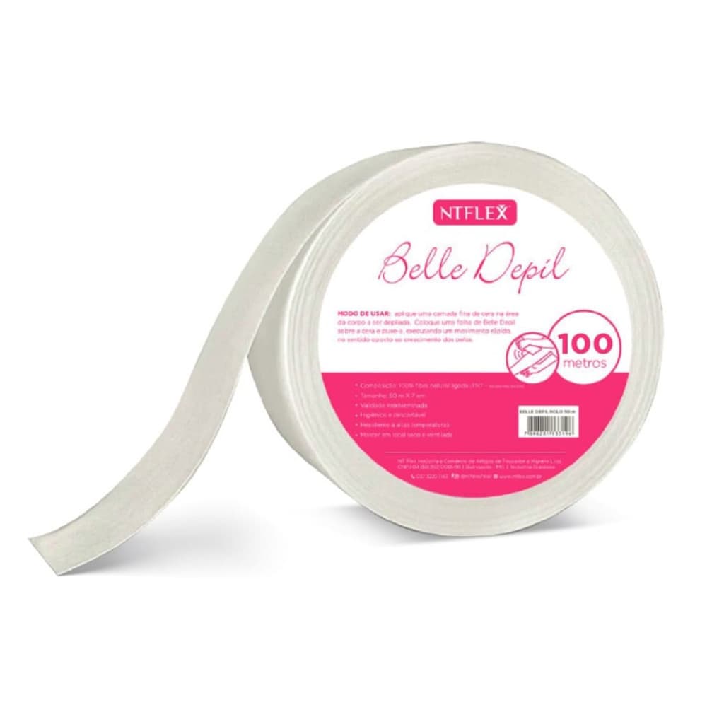 Papel Depilatório Rolo 100m Belle Depil NTFLEX para Cera Quente Fria
