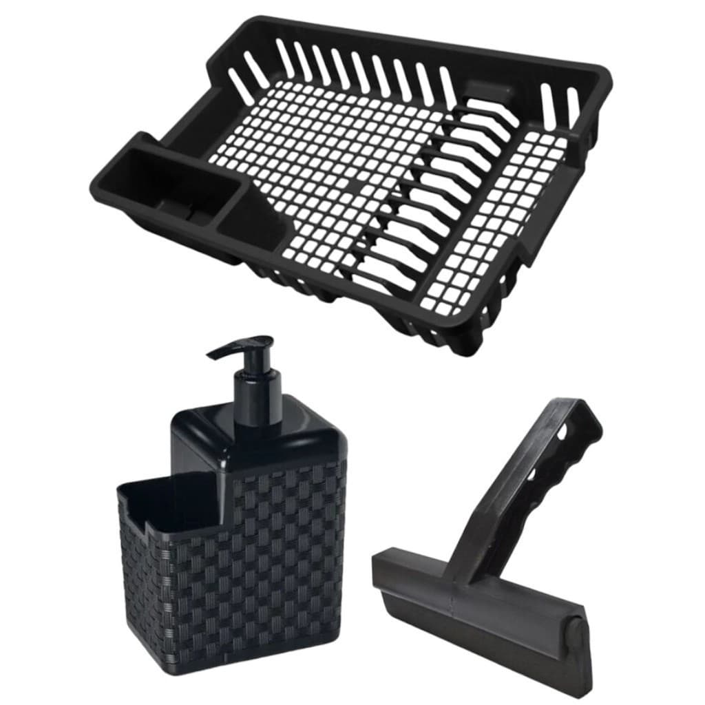 Kit Escorredor de Louças Pratos + Porta Detergente Dispenser + Rodinho Rodo de Pia