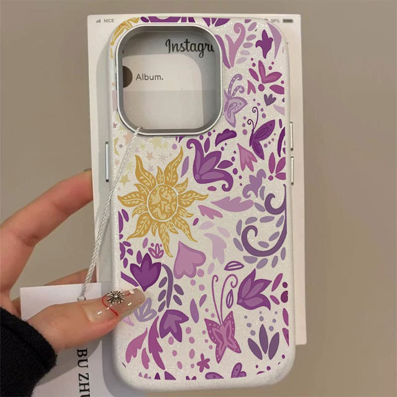 Violeta Sol Borboleta Capa Capinha Para iPhone 14 17 Ar 16 15 Plus 13 12 11 Pro Max Silicone De Couro Normal