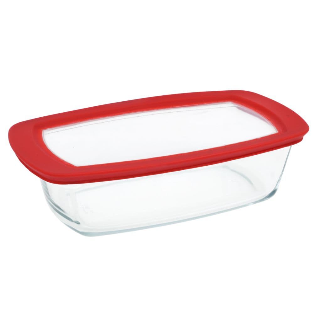 Fôrma para Bolo Retangular 1,5L com Tampa Plástica Incolor e Vermelha Marinex