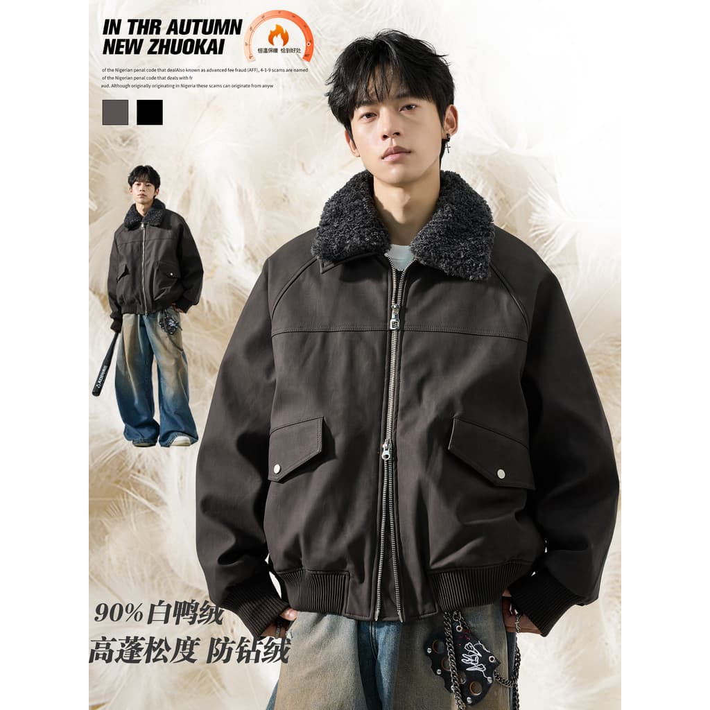 Jaqueta masculina estilo Workwear, jaqueta acolchoada com gola de pele de inverno, sem capuz, quente, para meninos, jaqu