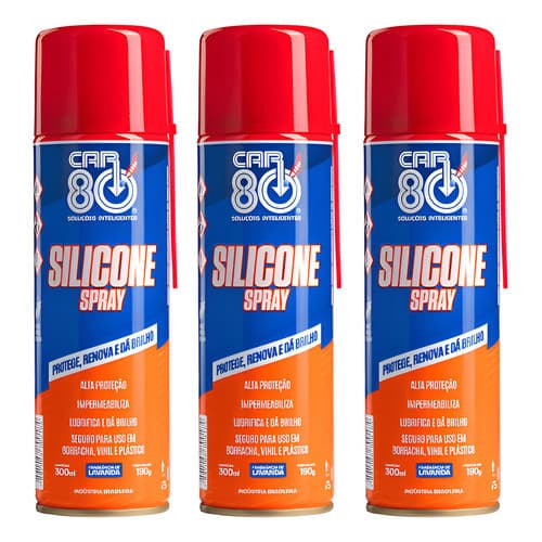 Kit 3 Silicone Spray Lubrificante Protetor 300ml Car80
