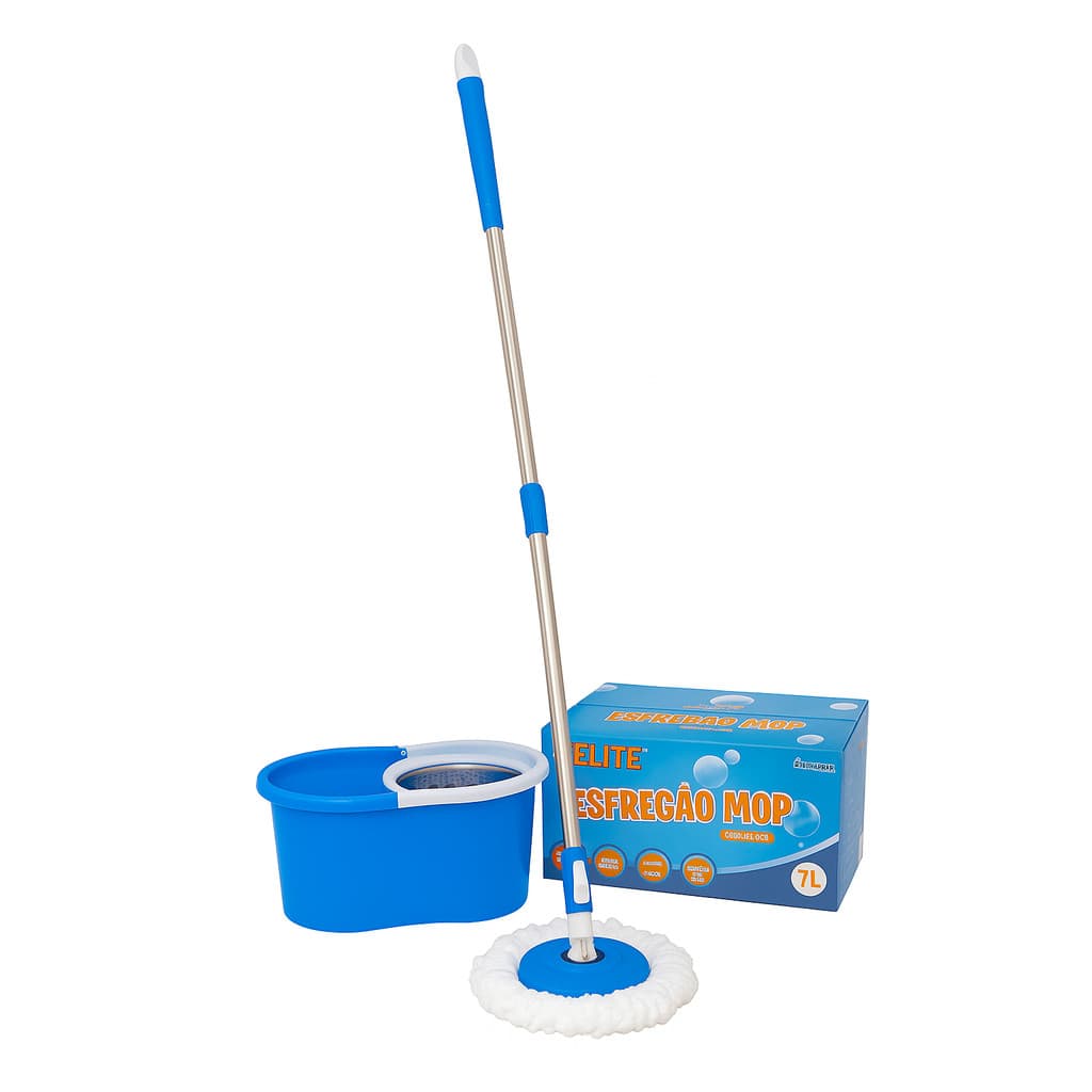 Kit Limpeza Mop Pro Giratório 7 Litros Cesto Inox 3 Em 1 Limpeza Extrema