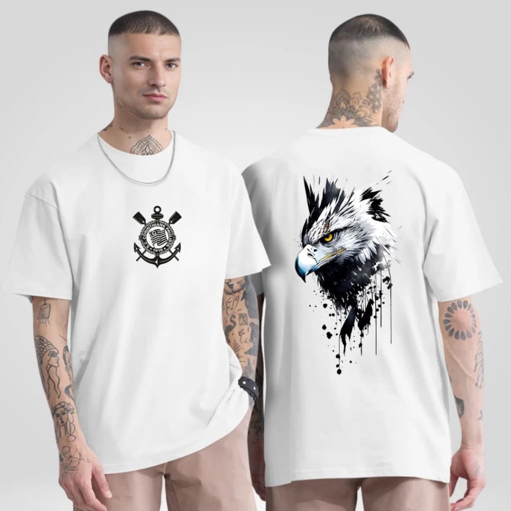 Camiseta Adulto Unissex Águia Corinthians Fiel Torcedor Estampada frente e Tras Gavioes100% algodão