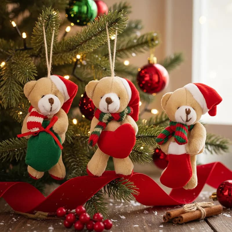 Kit 3 Ursinhos De Pelúcia Pendente Natal Enfeite Para Árvore