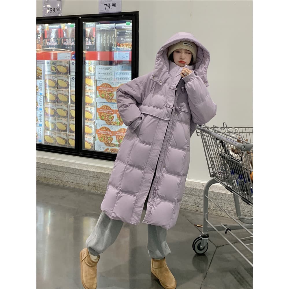 Croissant botão com capuz jaqueta feminina inverno 2025 novo estilo de comprimento médio pequeno pão jaqueta engrossado