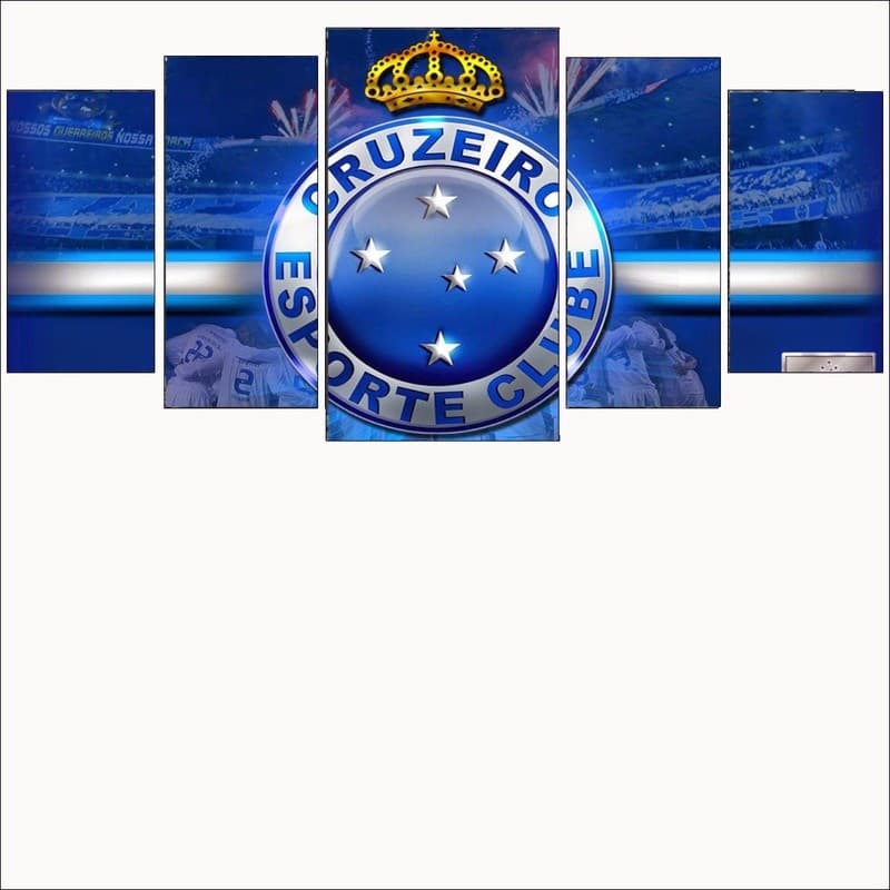Quadro Painel Decorativo Mosaico 5 Peças Para Quarto Sala Escudo Cruzeiro time futebol 128x60