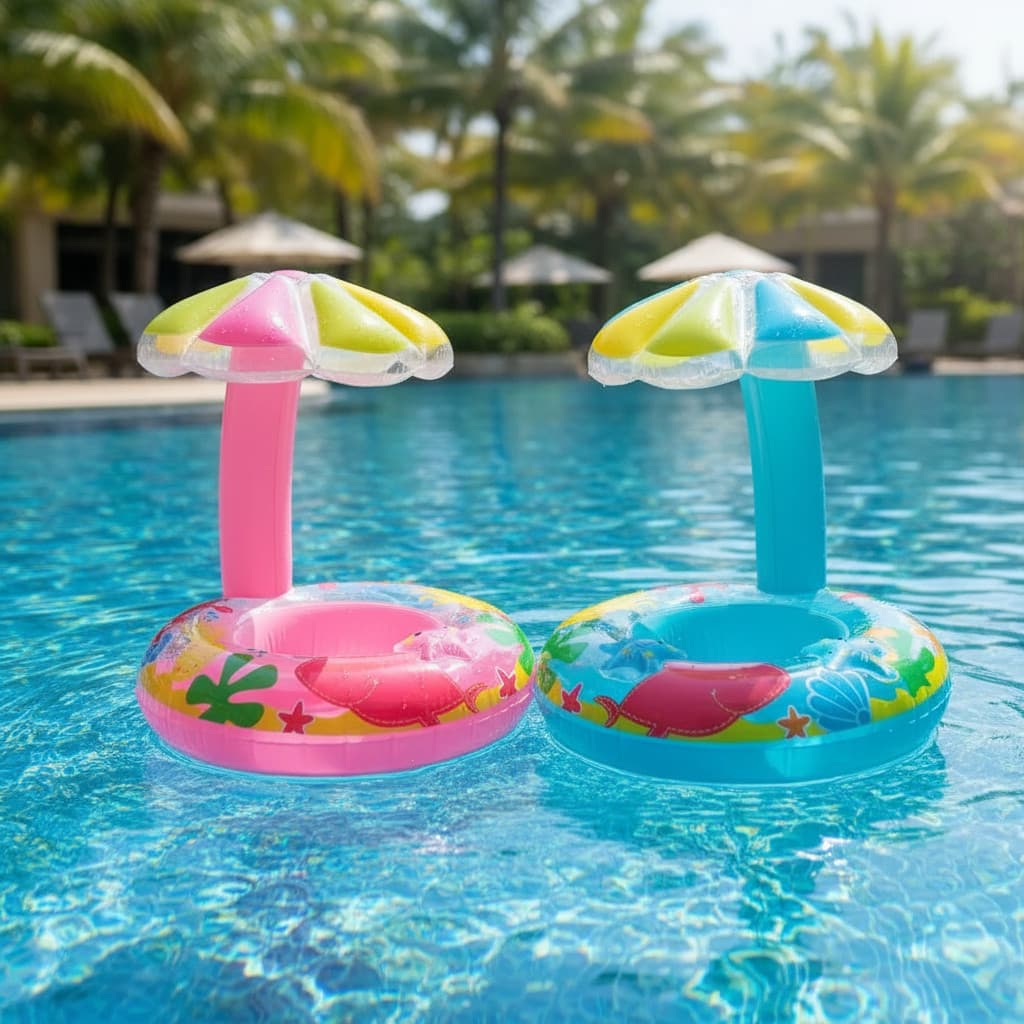 Boia Bote Inflável Infantil Bebê Cogumelo com Toldo e Proteção Solar Azul Rosa