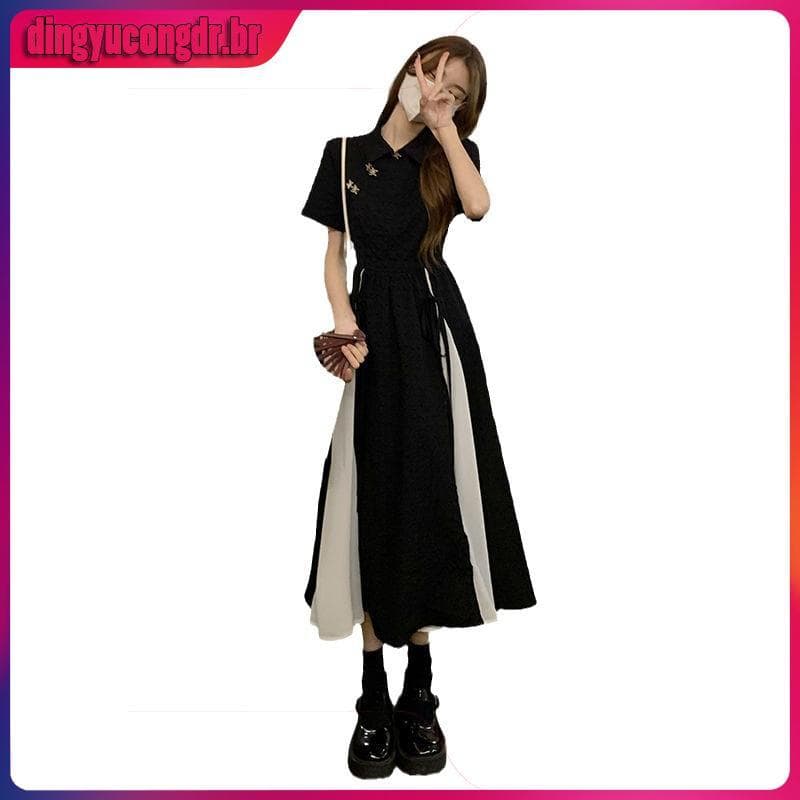 Vestido cheongsam chinês feminino verão plus size design suave pequeno vestido preto