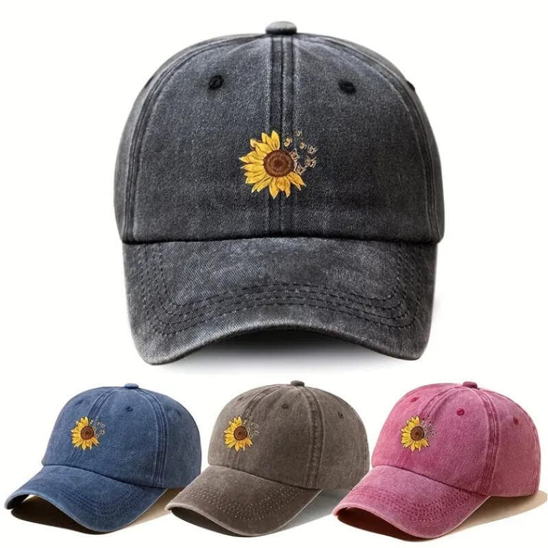 Boné de Beisebol Bordado com Girassol, Chapéu de Sol Casual para Exterior