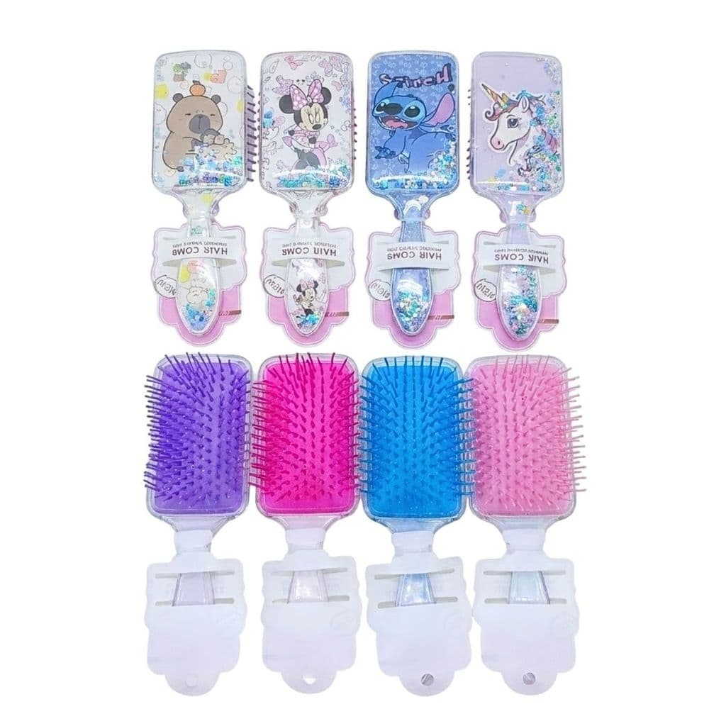 Escova de Cabelo Infantil Desembaraçadora Modelos Personagens com Glitter
