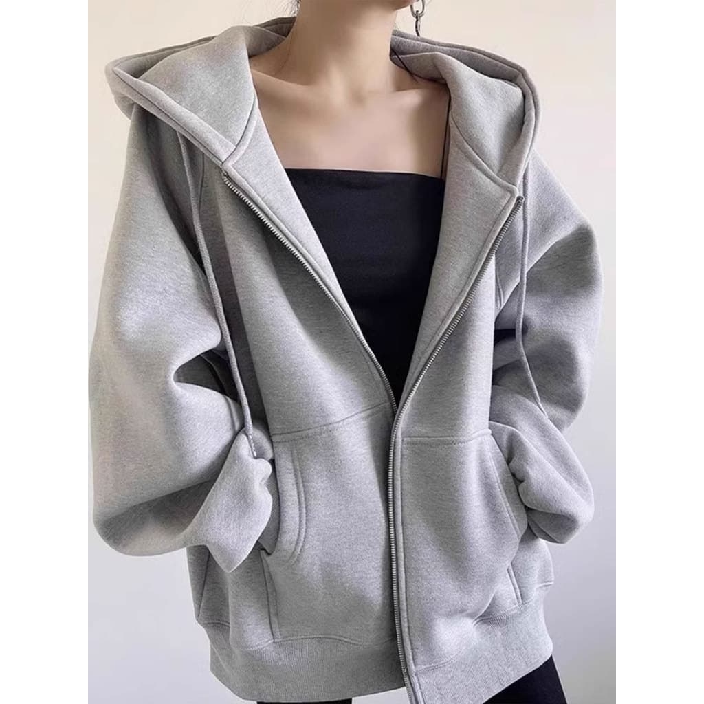Cinza moletom com capuz feminino primavera outono jaqueta 2025 novo estilo preguiçoso solto sentimento pequeno solto top