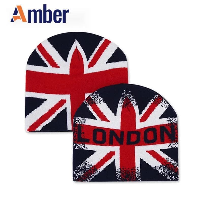 Gorro de Inverno de Malha com Bandeira da Inglaterra Amber para Homens e Mulheres, Estilo Y2K, Quente para Outono e Inve