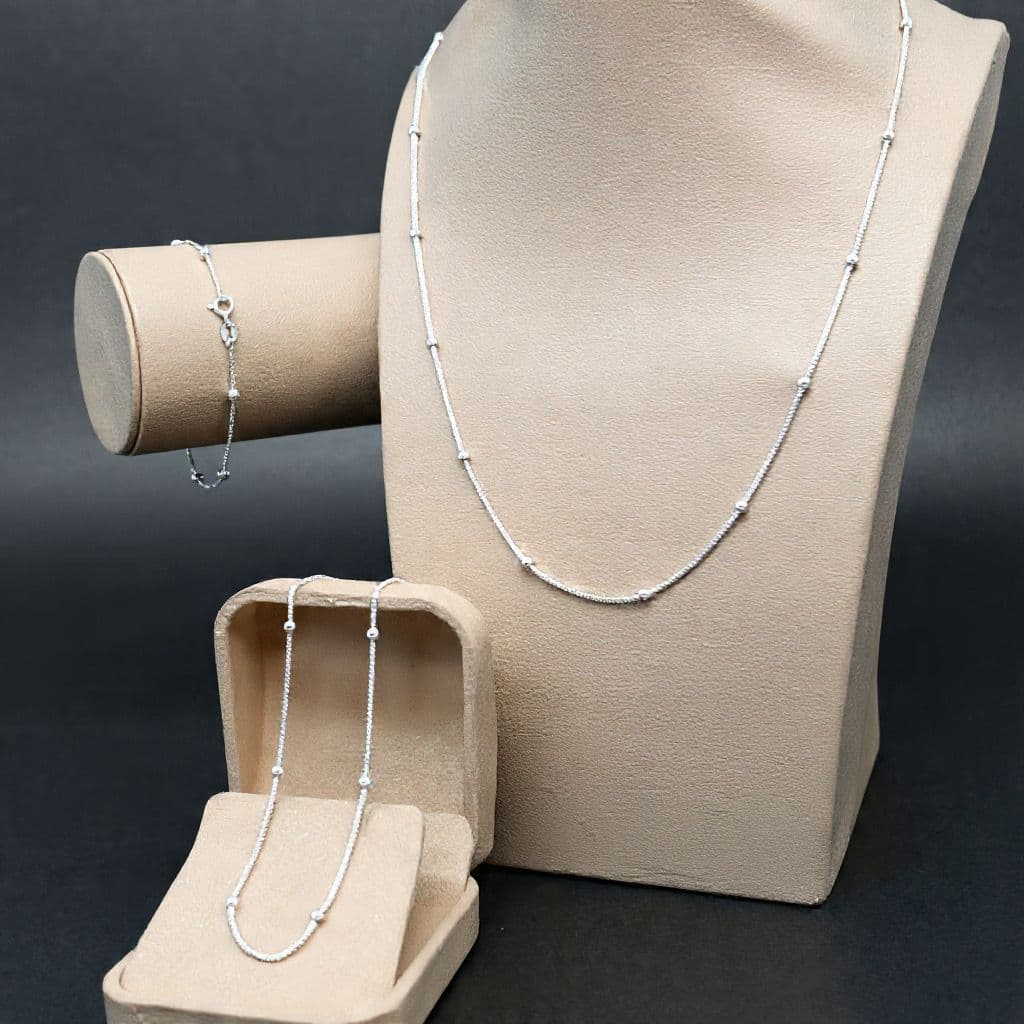 Colar Tornozeleira Pulseira Trio Bolinha Delicada Folheados a Prata 925 e Ouro18k