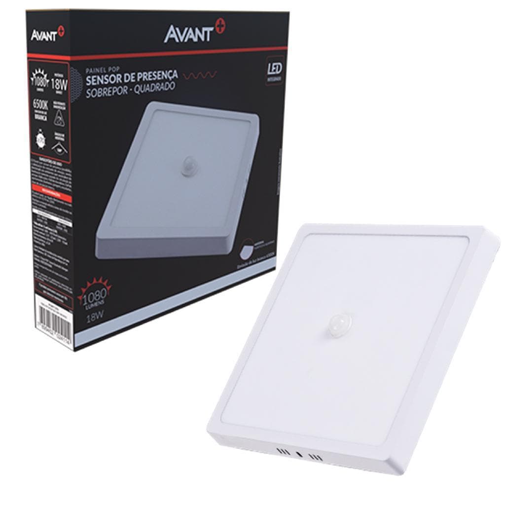 Kit 3 Plafon Quadrado Sobrepor 18w Com Sensor Presença 6500k Sistema Anti Invasão Luminária Automação Áreas Comuns