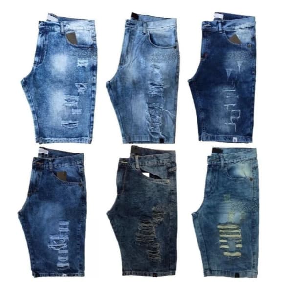Kit 4 Bermudas Jeans Rasgada Masculina Tradicional Todas as Cores Envio Imediato