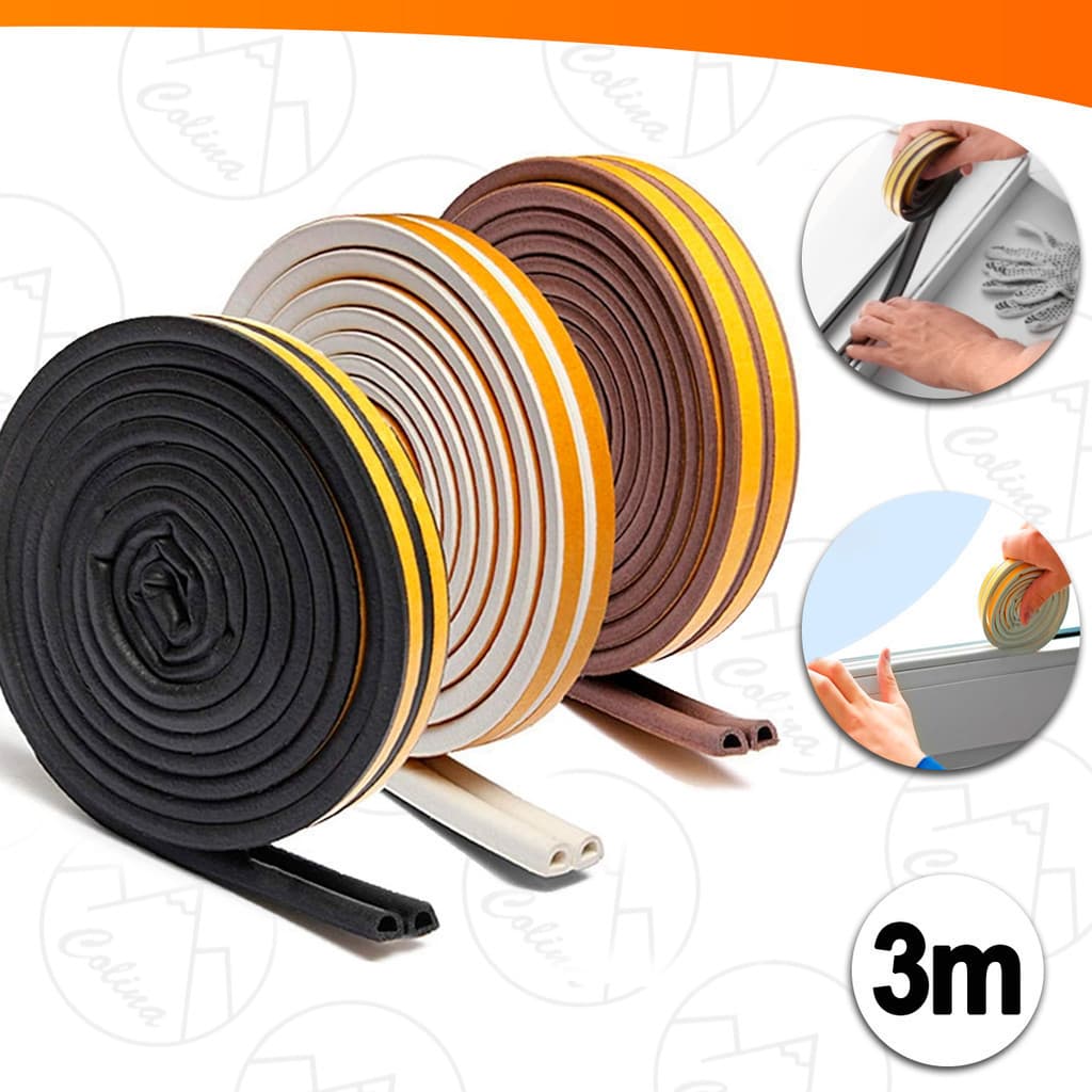 Fita Veda Frestas Borracha Protetor Portas Janelas Anti Ruídos Insetos 3 Metros x 20mm