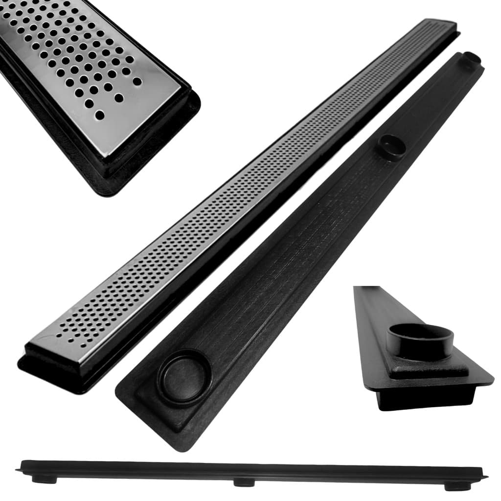 Ralo Baixo para Apartamento e Laje 90cm Inox Perfurado Cocho Raso Preto com Tela