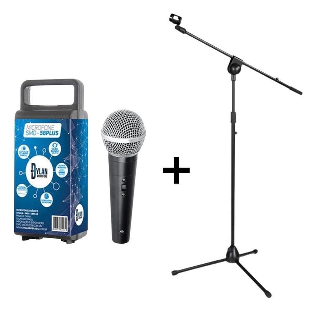 KIT MICROFONE DINAMICO DYLAN SMD58  / PEDESTAL MICROFONE KONECT  PT90