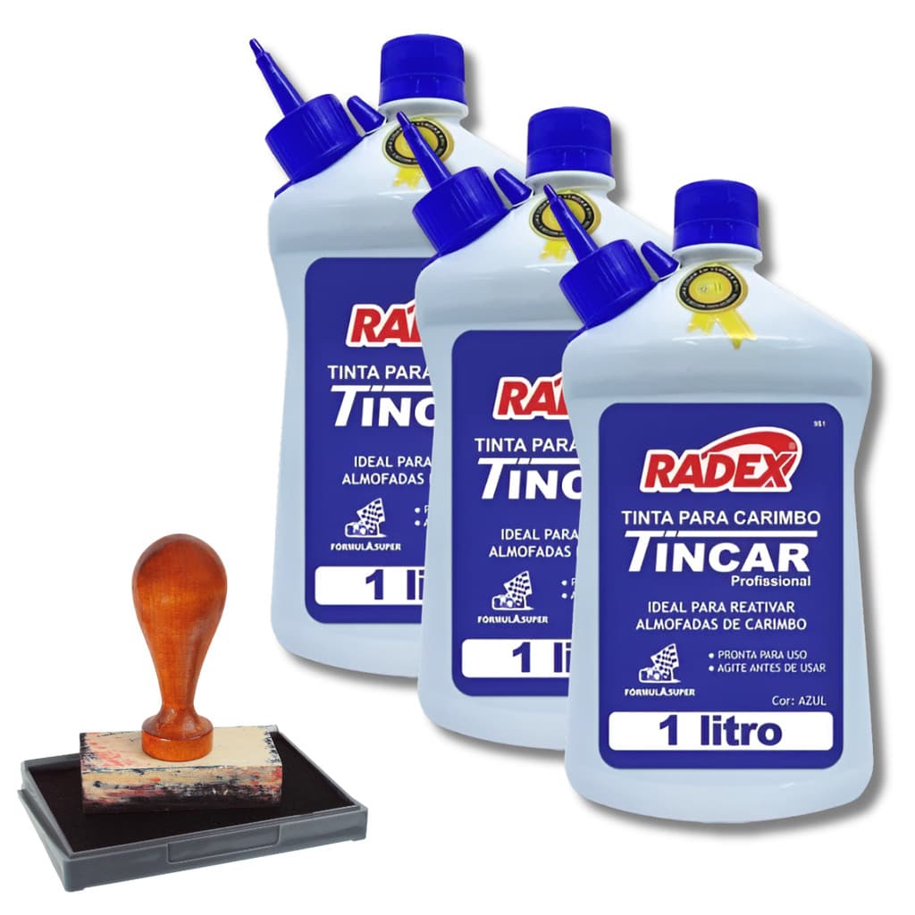 Kit 3 Tintas Almofada De Carimbo Alto Rendimento Bico Aplicador 1 Litro Cada Azul