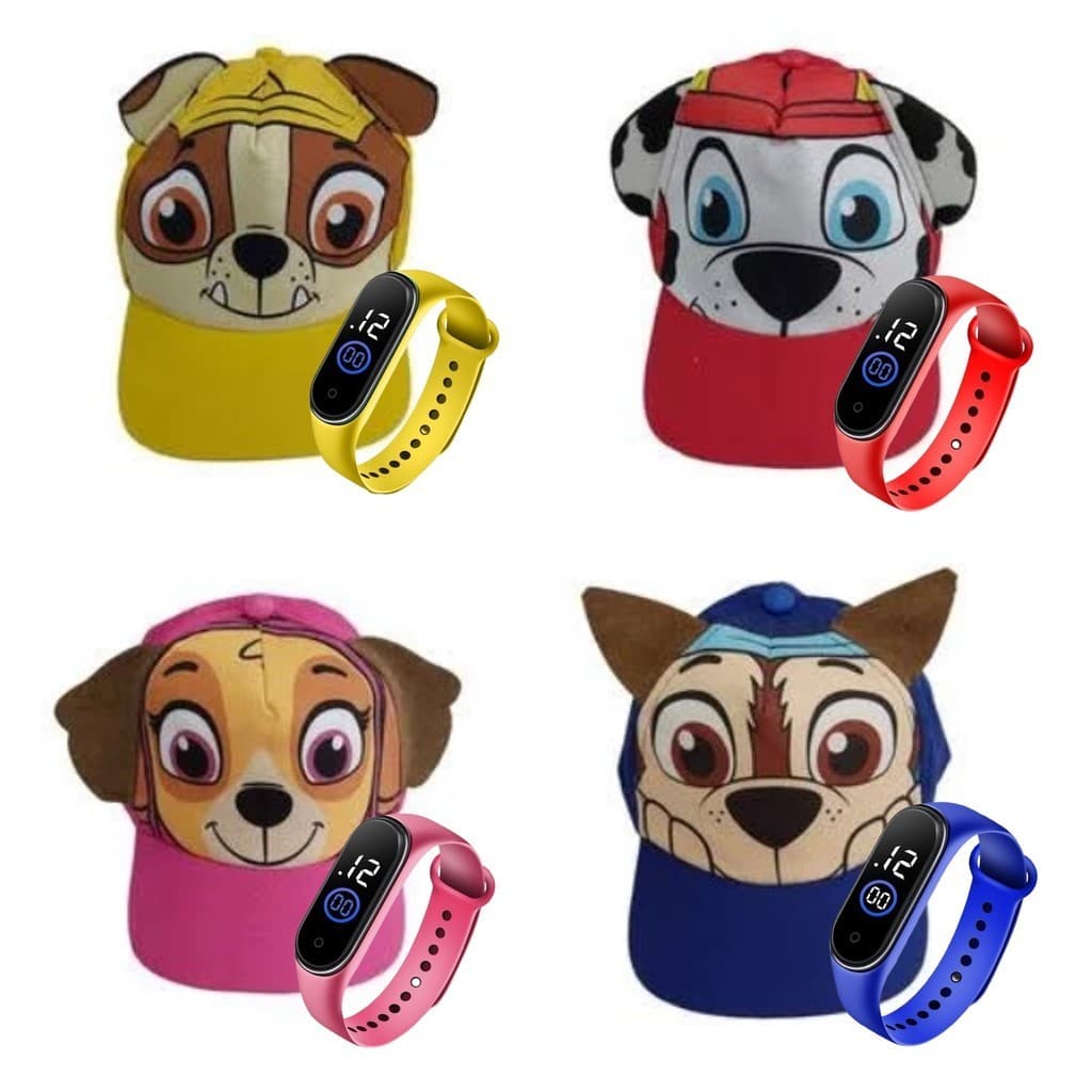 Kit Boné Relógio Infantil 3D Chapéu Criança Moda Praia Patrulha Canina Menino Menina Proteção Solar 2-6 Anos Infantil Un