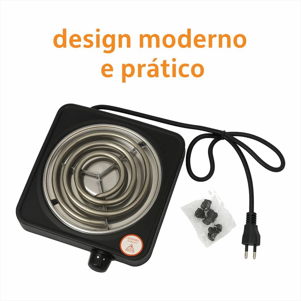 Fogareiro Eletrico Portatil Camping 1 Boca 1000w Potencia Cooktop Viagem Completa