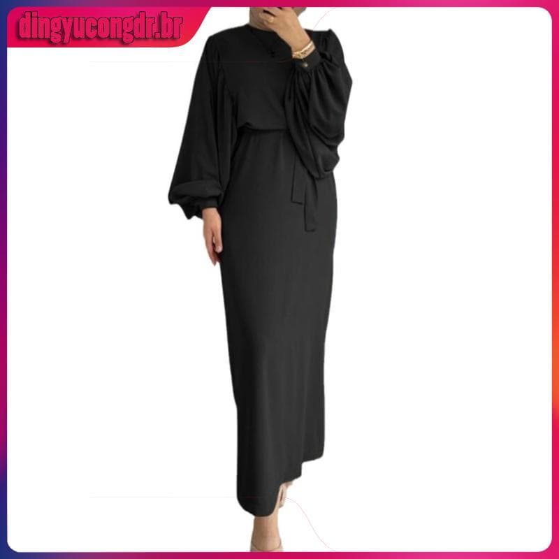 vestidos muçulmanos casuais de mangas compridas de cor sólida transfronteiriça, vestidos de manto