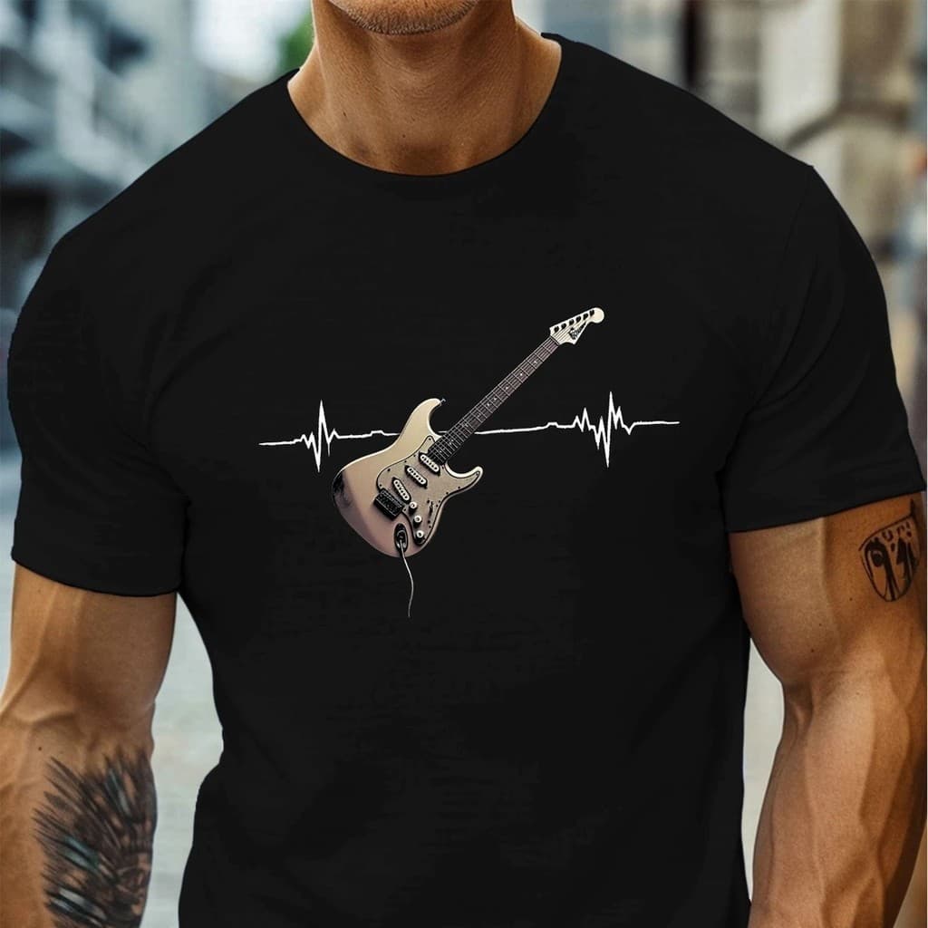 Camiseta Batimentos Guitarra Camisa Blusa Unissex Masculino Feminino 100% Algodão Top Premium Street wear Plus Size