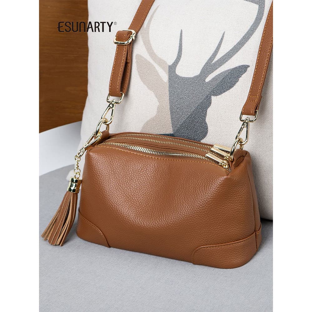 Bolsa mensageiro feminina de couro genuíno 2026 novo estilo retrô All-Match bolsa de ombro de grande capacidade multicom