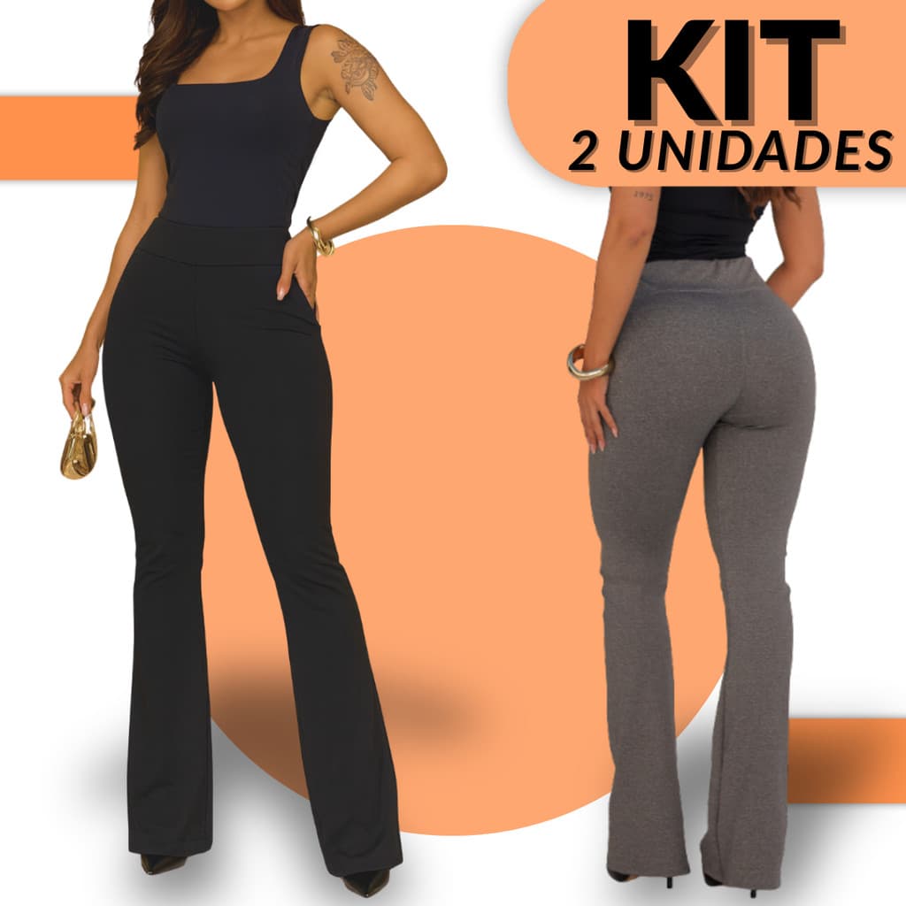Kit 2 Calcas Flare Poliamida Bailarina Feminina Casual Dia a Dia Versatil Cintura Alta