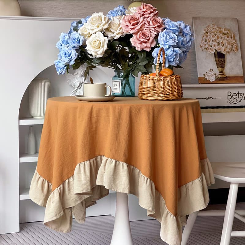 Toalha De Mesa Em Bloco Colorido Estilo Francês Com Bordas Babados