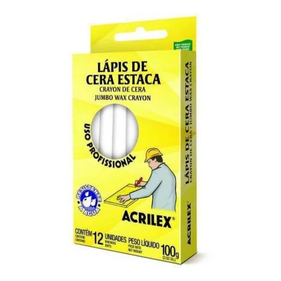 Lapis Cera Estaca 100g Branco Com 12 Acrilex