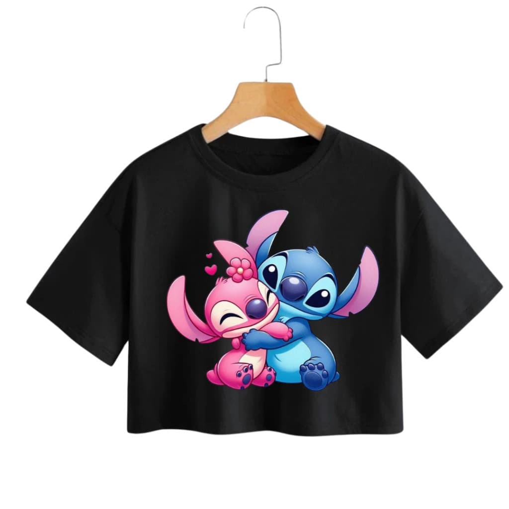 Cropped Algodão T-shirt Feminina sticth e angel