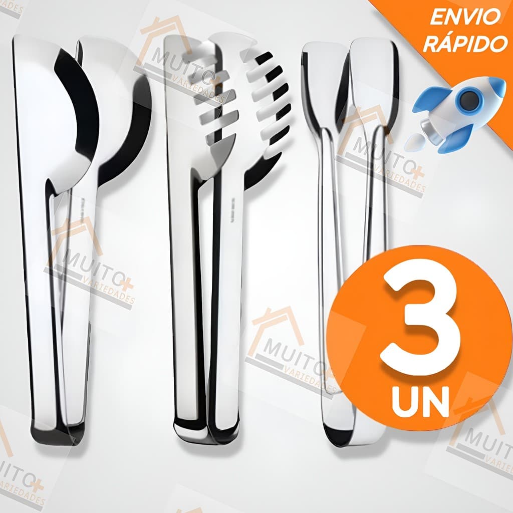 Kit 3 Utensílios Para Cozinha Inox Pegador Universal Pegador de Massas Pegador de Frios