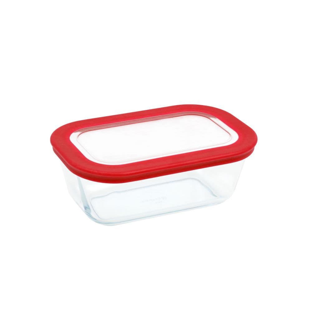 Fôrma Retangular 750mL com Tampa Plástica Incolor e Vermelha Marinex